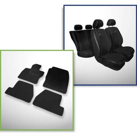 Conjunto: tapetes de veludo + capas feitas sob medida para Ford Focus III Hatchback, Kombi, Sedan (2011-2018) – Premium preto