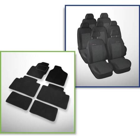 Conjunto: tapetes de veludo + capas feitas sob medida para Ford Galaxy I Minivan (1995-2000) – Elegance P-1 - 7 assentos