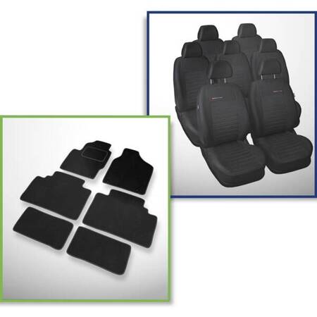 Conjunto: tapetes de veludo + capas feitas sob medida para Ford Galaxy I Minivan (1995-2000) – Elegance P-4 - 7 assentos