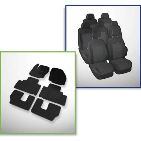 Conjunto: tapetes de veludo + capas feitas sob medida para Ford S-MAX Minivan (2006-2015) – Elegance P-1 - 7 assentos