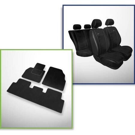 Conjunto: tapetes de veludo + capas feitas sob medida para Renault Scenic II Minivan (2003-2009) – Premium preto