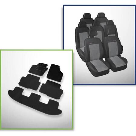 Conjunto: tapetes de veludo + capas feitas sob medida para Seat Alhambra II Van (2010-....) – Elegance P-2 - apoios de cabeça padrão