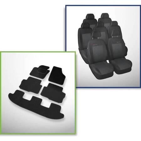 Conjunto: tapetes de veludo + capas feitas sob medida para Seat Alhambra II Van (2010-....) – Elegance P-3 - apoios de cabeça padrão