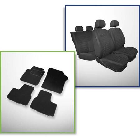 Conjunto: tapetes de veludo + capas feitas sob medida para Skoda Citigo Hatchback (2011-2019) – Elegance P-4 - segunda fileira - apoio bipartido