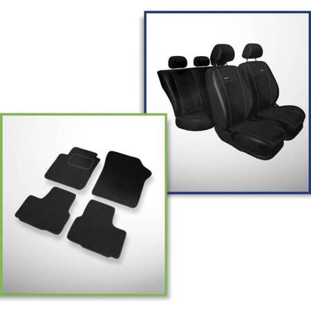 Conjunto: tapetes de veludo + capas feitas sob medida para Skoda Citigo Hatchback (2011-2019) – Premium preto - segunda fileira - apoio bipartido