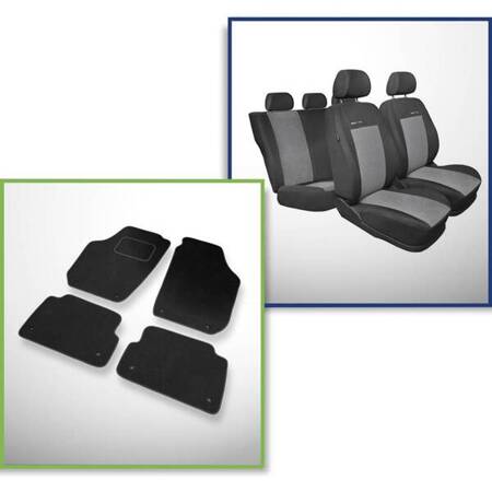 Conjunto: tapetes de veludo + capas feitas sob medida para Skoda Fabia II Hatchback, Kombi (2007-2014) – Elegance P-2 - segunda fileira - assento e apoio bipartidos