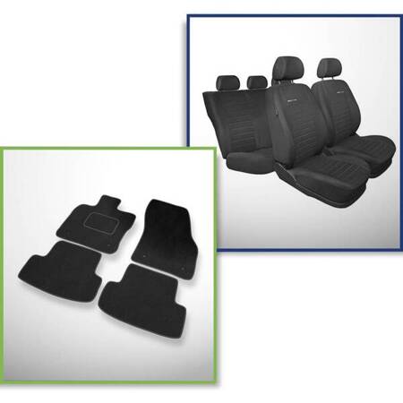 Conjunto: tapetes de veludo + capas feitas sob medida para Skoda Karoq SUV (2017-....) – Elegance P-4 - sem apoio de braços