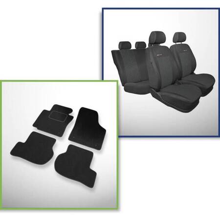 Conjunto: tapetes de veludo + capas feitas sob medida para Skoda Octavia II Kombi, Liftback (2004-2013) – Elegance P-1 - segunda fileira - assento e encosto bipartidos com capa no apoio de braços traseiro