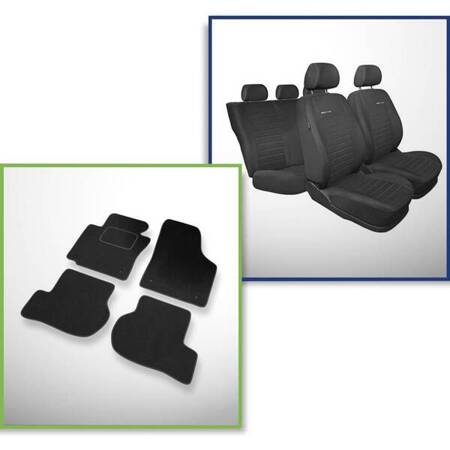 Conjunto: tapetes de veludo + capas feitas sob medida para Skoda Octavia II Kombi, Liftback (2004-2013) – Elegance P-4 - segunda fileira - assento e encosto bipartidos com capa no apoio de braços traseiro