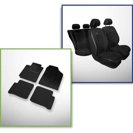 Conjunto: tapetes de veludo + capas feitas sob medida para Toyota Corolla IX Hatchback, Kombi, Sedan (2002-2007) – Premium preto