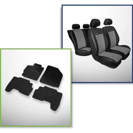 Conjunto: tapetes de veludo + capas feitas sob medida para Toyota Yaris II Hatchback, Sedan (2005-2010) – Premium cinza