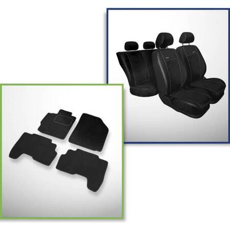 Conjunto: tapetes de veludo + capas feitas sob medida para Toyota Yaris II Hatchback, Sedan (2005-2010) – Premium preto