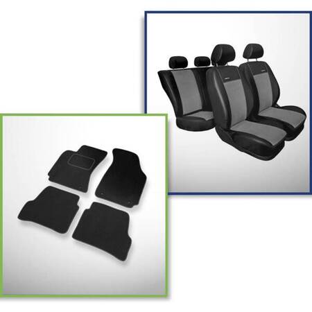 Conjunto: tapetes de veludo + capas feitas sob medida para Volkswagen Passat B5, B5 FL Sedan (1996-2005) – Premium cinza