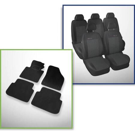 Conjunto: tapetes de veludo + capas feitas sob medida para Volkswagen Touran Minivan (2003-2010) – Elegance P-1